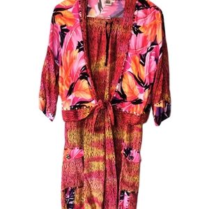 Usindo Beaded Pant Tie Cardigan Set Size S Resort Wear Tropical Cargo Elastic